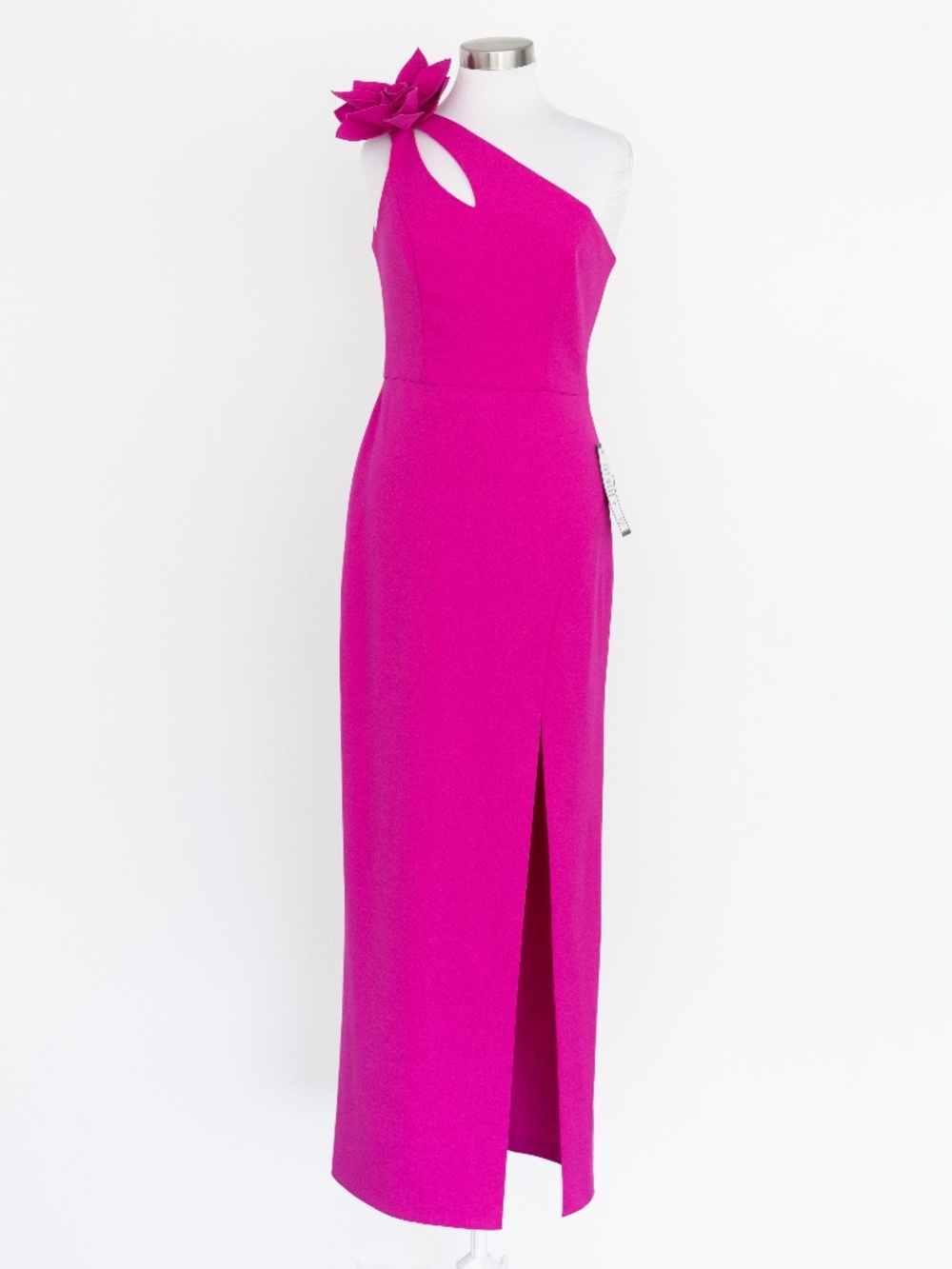 XSCAPE - One-Shoulder Flower Side-Slit Gown